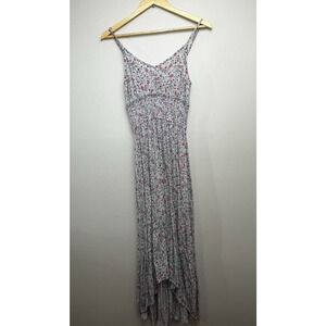 Olivia Grey Midi Dress Size XS Ditsy Floral Rousing Hi Low Tiered Light Blue